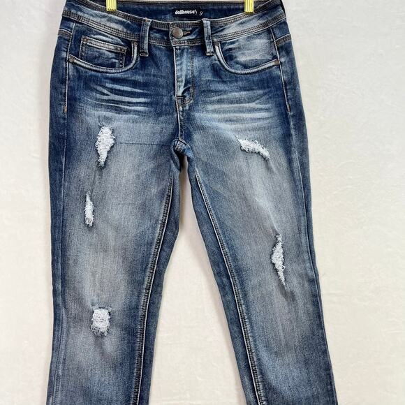 Dollhouse Charley Distressed Stretch Skinny Low Rise Y2K Jeans, Size 9 - Picture 2 of 13